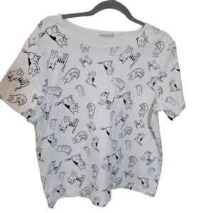 White Cat Print Short Sleeve Tee